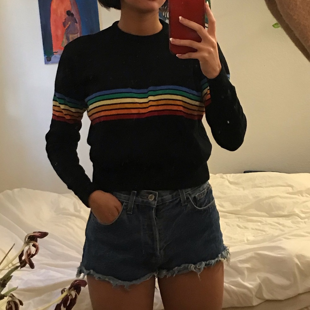 Brandy Melville black sweater with rainbow stripes